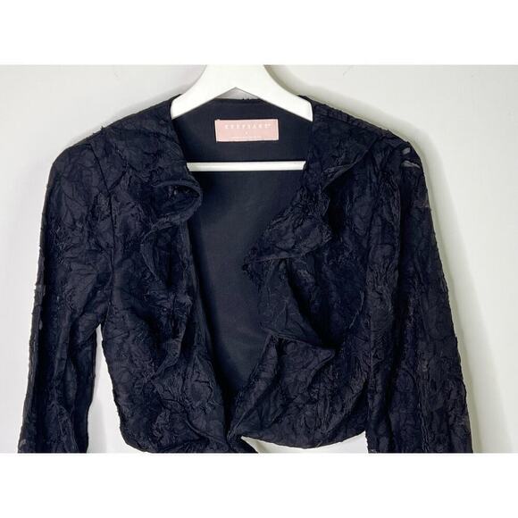 Keepsake Floral Long Sleeve Ruffle Trim Tie Front Crop Top Black Women's Size S - Picture 2 of 8